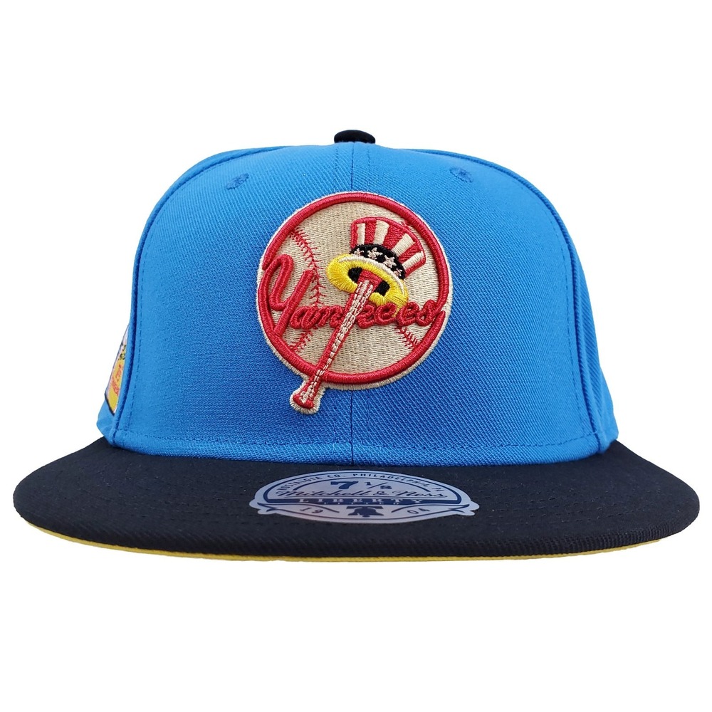 Topps NY Yankees Mitchell & Ness MLB Fitted 7 1/8 Flatbill Hat Cap Blue NWT